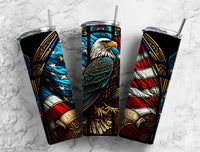 20 oz Skinny Tumbler - US Flag Eagle Design with Stained Glass Effect