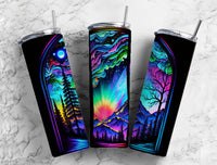 20 oz Skinny Tumbler with Mountains Night Sky Stained Glass Design - Sublimated Drinkware