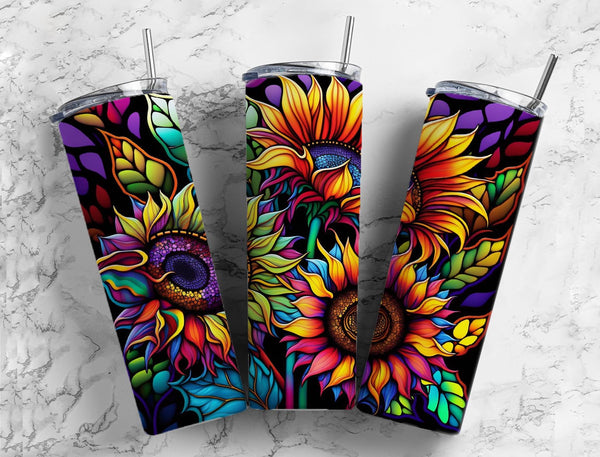 Sunflower Stained Glass 20 oz Skinny Tumbler - Sublimated Design for Floral Lovers