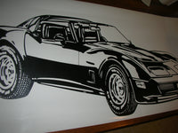 a black and white drawing of a sports car