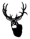 Mule Deer Head Decal GCE153 - a mule deer buck head with a tall, forked rack in frosted etched glass vinyl on a gun cabinet - Sticker Chef