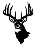 Whitetail Buck Head Decal GCE155 - a whitetail buck head facing forward with a heavy, many-point rack in frosted etched glass vinyl on a gun cabinet - Sticker Chef