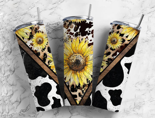 Sunflower Cow Print 20 oz Skinny Tumbler - Sublimated Design for Travel and Gifts