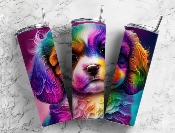 Puppy Theme 20 oz Skinny Tumbler with Alcohol Ink Effect