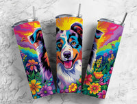 Australian Shepherd Flowers Alcohol Ink 20 oz Skinny Tumbler  RunD3 Design