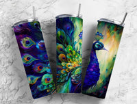 20 oz Peacock Alcohol Ink Effect Skinny Tumbler - Colorful and Unique Drinkware