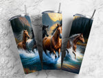 Horses Running Alcohol Ink 20 oz Skinny Tumbler - Unique Art Design