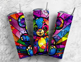 Teddy Bear Stained Glass 20 oz Skinny Tumbler - Colorful Sublimated Design SG72