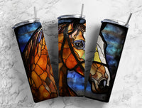 20 oz Skinny Tumbler with Horse Head Equestrian Stained Glass Effect - Sublimated Design SG73