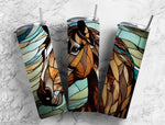 20 oz Skinny Tumbler - Horse Mountains Equestrian Stained Glass Sublimation Design