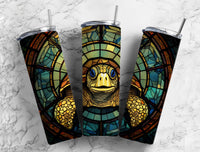 20 oz Sea Turtle Stained Glass Skinny Tumbler - Beautiful Sublimation Design