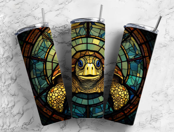 20 oz Sea Turtle Stained Glass Skinny Tumbler - Beautiful Sublimation Design