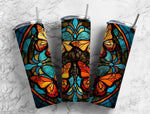 20 oz Skinny Tumbler with Butterflies Stained Glass Sublimated Design - SG77