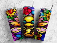 20 oz Skinny Tumbler with Happy Bee Stained Glass Effect - Sublimated Design SG80