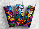 20 oz Skinny Tumbler - Stained Glass Butterfly Design - Sublimated SG82