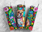 Dog-Themed 20 oz Skinny Tumbler with Stained Glass Effect - Sublimated Design