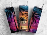 Palm Tree Sunset Ocean 20 oz. Skinny Tumbler wrapdesign5