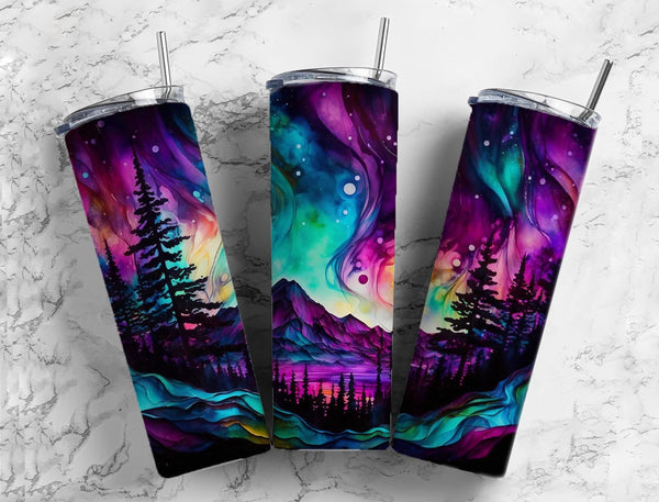 20 oz Skinny Tumbler with Night Sky Alcohol Ink Effect - Stylish Beverage Container