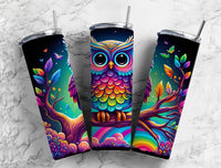 Owl Alcohol Ink 20 oz Skinny Tumbler  Unique Tumbler with Vibrant Design