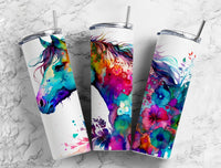 20 oz Skinny Tumbler with Flowers  Horse Alcohol Ink Design - TI47