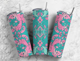 Blue  Pink Paisley 20 oz Skinny Tumbler  Stylish Insulated Travel Mug