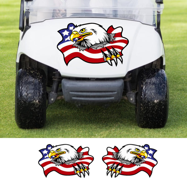 StickerChef American Flag & Eagle Golf Cart Decal Set – 3-Piece Printed Vinyl