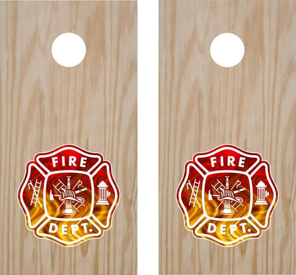 Fire Dept Cornhole Decals - Real Flames