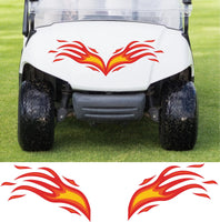 Three-Color Flame Golf Cart Decal Set – Hood & Mirrored Side Pieces HF01