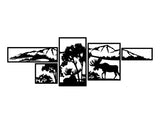 Moose Meadow Wall Panels WPS110 - a bull moose and a bedded moose in a mountain meadow, split across framed panels, matte vinyl wall decal - Sticker Chef