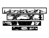 Twin Buck Wall Panels WPS117 - two bucks facing forward under mountains and pines, split across long framed strips, matte vinyl wall decal - Sticker Chef