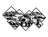 Grizzly Diamond Wall Panels WPS119 - a grizzly bear by a mountain lake, split across diamond panels, matte vinyl wall decal - Sticker Chef