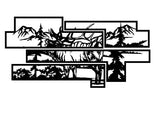 Bugling Elk Wall Panels WPS105 - a bugling bull elk with mountains and pines, split across stacked framed strips, matte vinyl wall decal - Sticker Chef