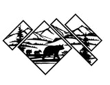Bear Diamond Wall Panels WPS109 - a bear and two cubs below mountains and pines, split across diamond panels, matte vinyl wall decal - Sticker Chef