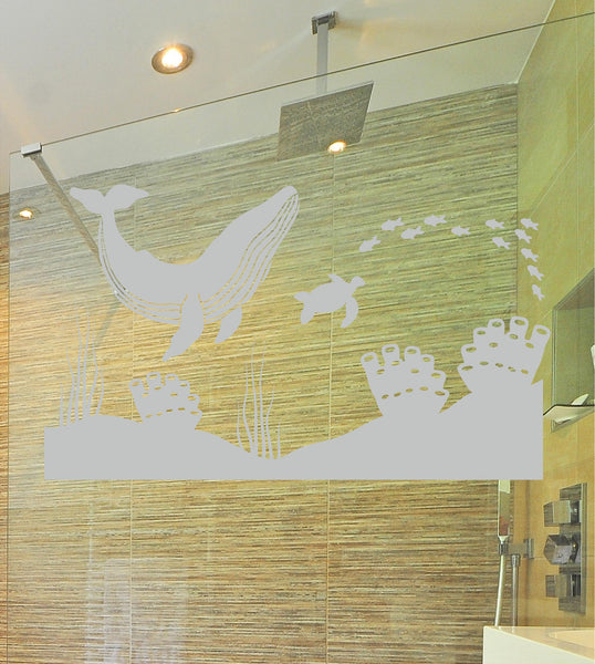 Etched Glass Whale Ocean Decals for Shower Doors  Windows - SC300