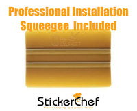 a yellow sticker with the words stickerchef on it