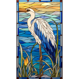 Tall Heron Window Cling SGC229 - heron in the reeds printed stained glass window cling - Sticker Chef