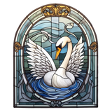 Arched Swan Window Cling SGC233 - swan on the water printed stained glass window cling - Sticker Chef