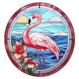 Round Flamingo Window Cling SGC234 - pink flamingo printed stained glass window cling - Sticker Chef