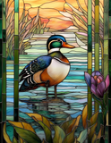 Wood Duck Window Cling SGC105 - wood duck stained glass window cling on a window - Sticker Chef