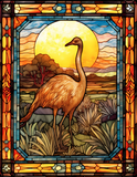 Emu Stained Glass Cling SGC103 - emu at sunset stained glass window cling on a window - Sticker Chef