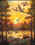 Geese Stained Glass Cling SGC104 - flock of geese in flight stained glass window cling on a window - Sticker Chef