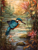 Kingfisher Stained Glass Cling SGC102 - kingfisher stained glass window cling on a window - Sticker Chef