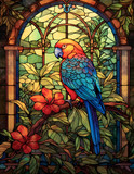 Parrot Stained Glass Cling SGC101 - tropical parrot stained glass window cling on a window - Sticker Chef