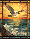 Seagull Stained Glass Cling SGC131 - seagull over the ocean printed stained glass window cling - Sticker Chef