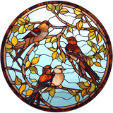 Songbird Family Window Cling SGC245 - songbird family printed stained glass window cling - Sticker Chef