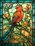 Red Songbird Window Cling SGC140 - red songbird printed stained glass window cling - Sticker Chef