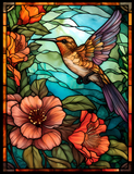 Hummingbird Stained Glass Cling SGC142 - hummingbird in flight printed stained glass window cling - Sticker Chef
