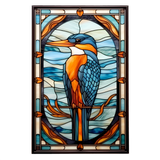 Kingfisher Perch Window Cling SGC221 - kingfisher on a perch printed stained glass window cling - Sticker Chef