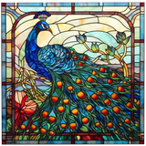 Square Peacock Window Cling SGC227 - peacock printed stained glass window cling - Sticker Chef