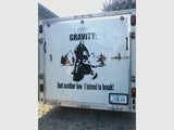 a white trailer with a picture of a cowboy on it